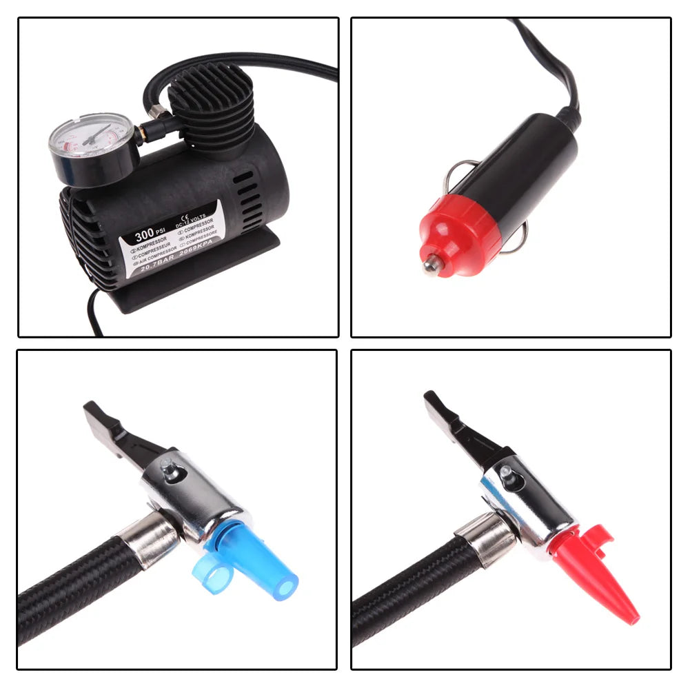 12V Portable Air Compressor with Pressure Gauge Smart Tire Pump Auto Tire Infaltor Pump for Moto Bike Car Tyre