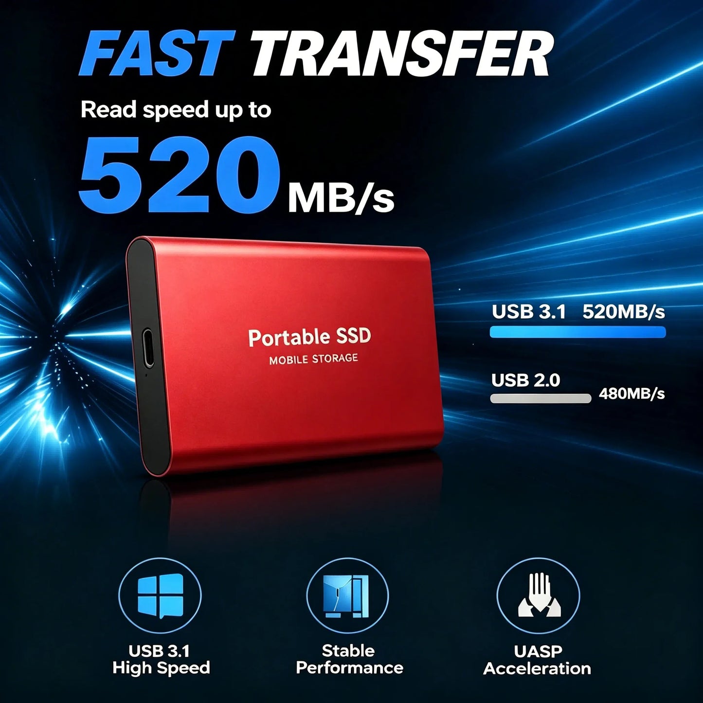 1TB Portable SSD — Slim High-Speed External Solid State Drive