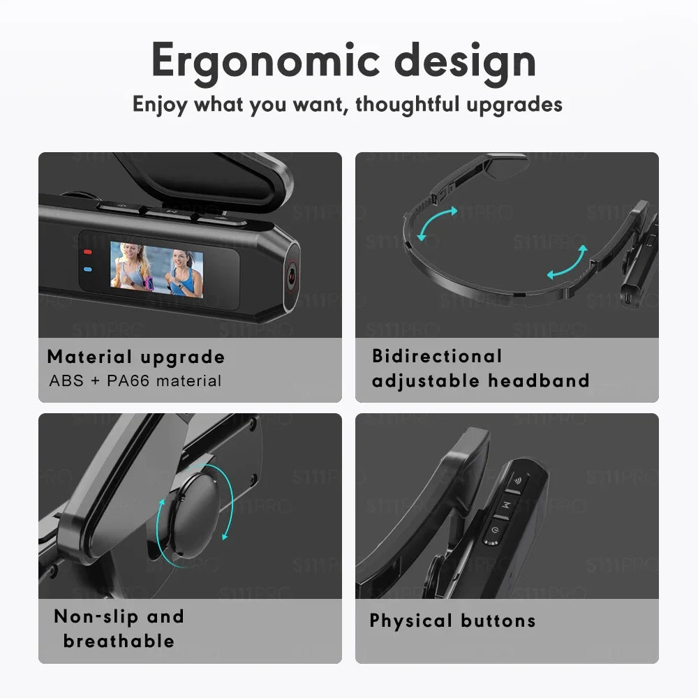 S111 Pro Head Camera — 110° Wide Angle Ultra-Light Wearable, 21g