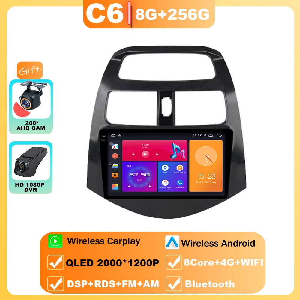 Android 15 For Chevrolet Spark M300 2009-2016 Car Radio Multimedia Video Player Navigation GPS wireless android Carplay 4G WIFI
