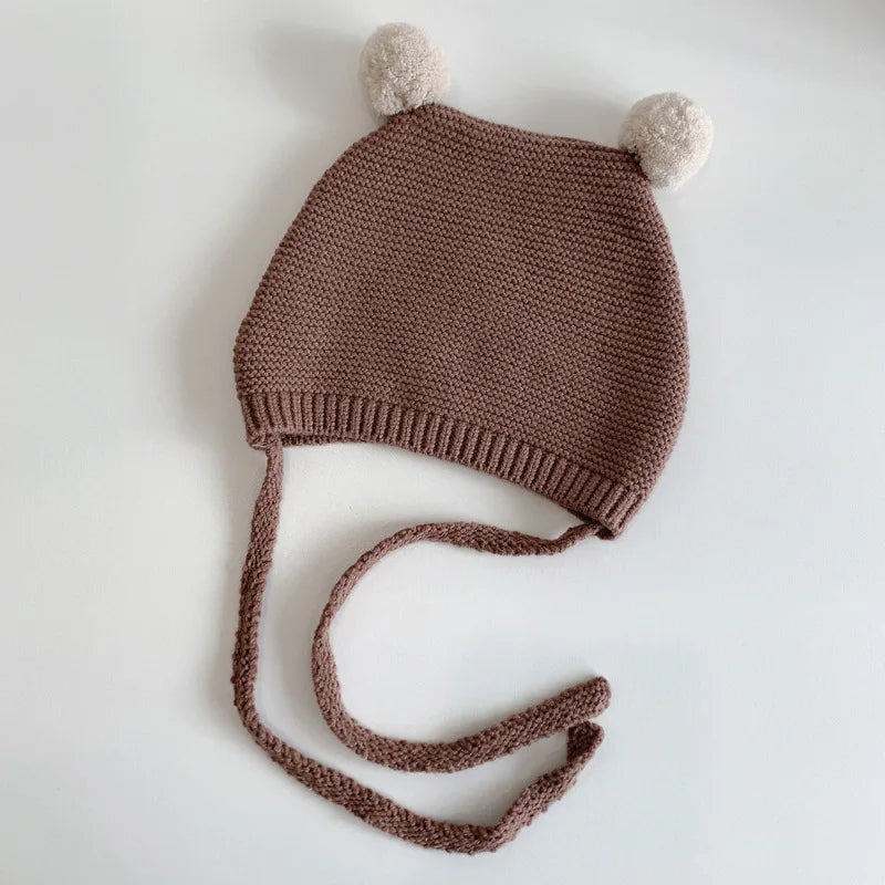 Baby Pom Pom Crochet Bonnet - Ear Covering Winter Pullover Cap - photo 9