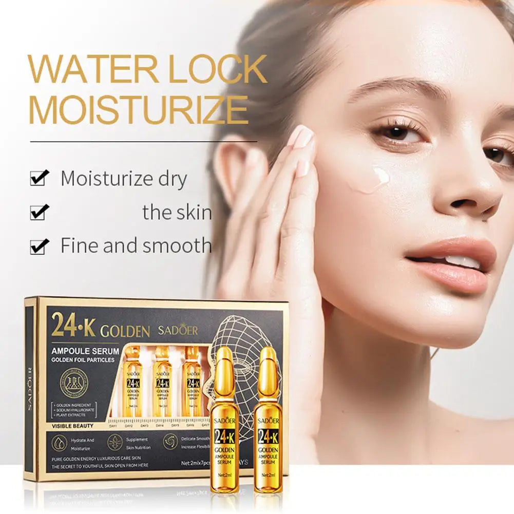 Hyaluronic Acid Vitamin C Moisturizing Rejuvenating Facial Treatment Shrink Pores Whiten Essence Set 24k Golden Ampoule Essence