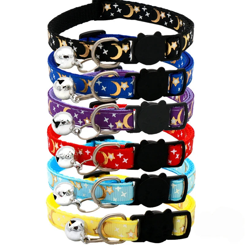 Reflective Breakaway Cat Collar with Bell - Star & Moon