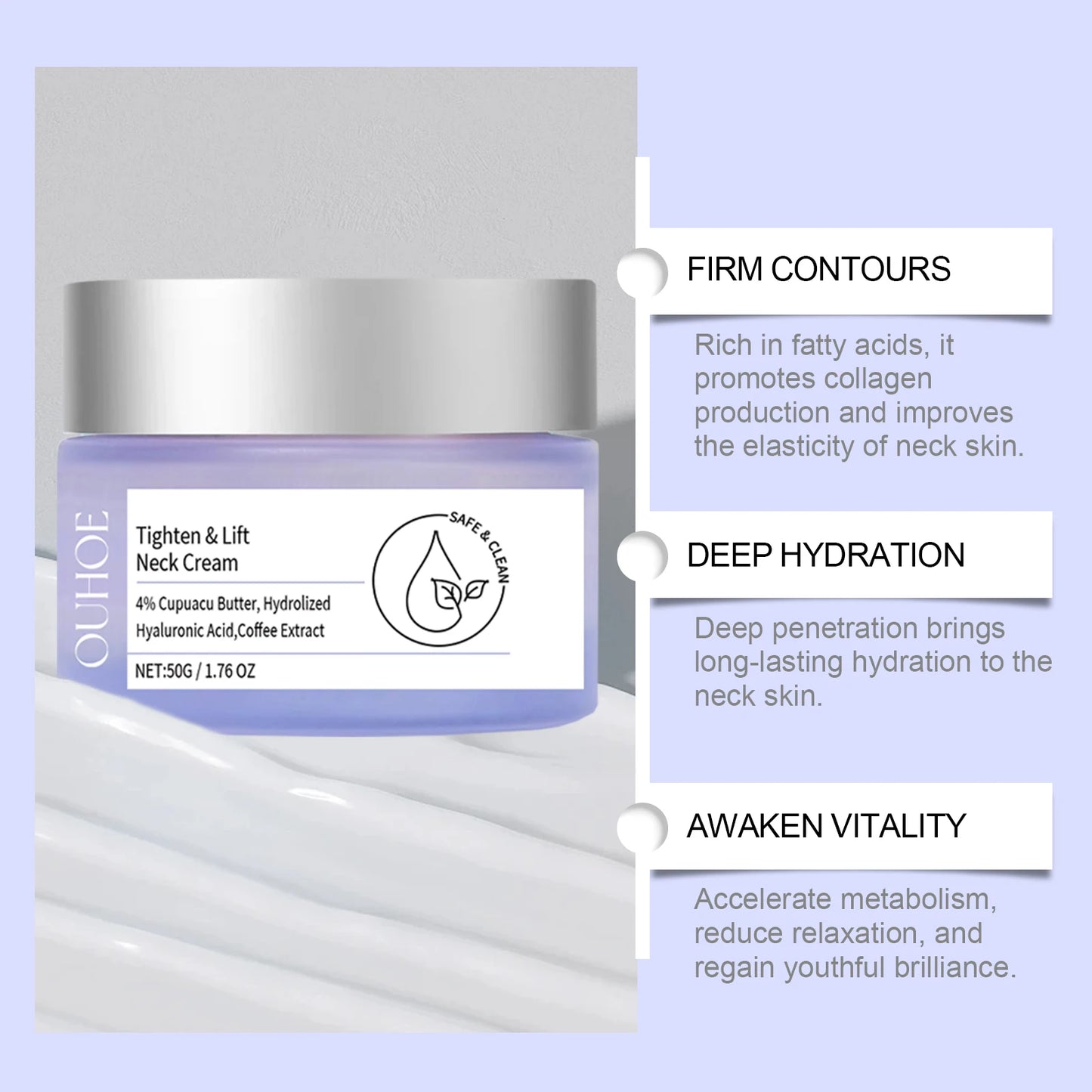 OUHOE Tighten Lift Neck Cream - Combat Wrinkles, Even Skin Tone, Moisturize, All Skin Types, Portable