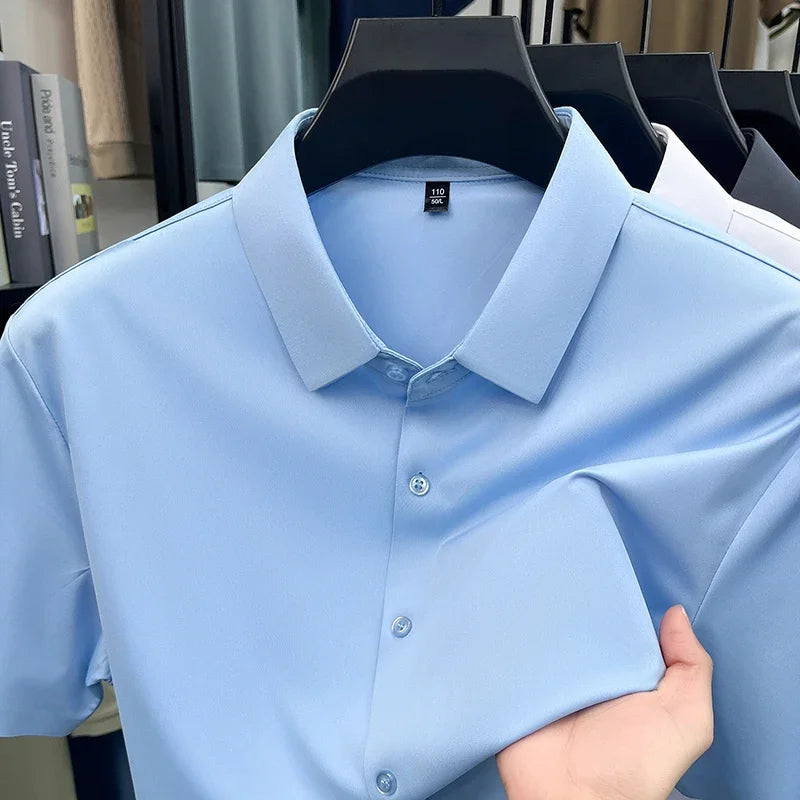 Men's Ice-Silk Dress Shirt - Short Sleeve, Wrinkle-Free Commute