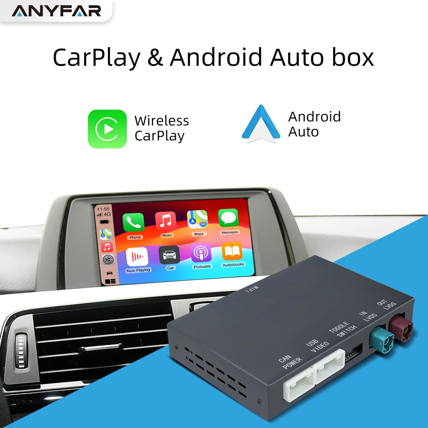 ANYFAR Wireless CarPlay/Android Auto Adapter for BMW CIC System Carplay Retrofit Decoder Module, Supports OEM Controls