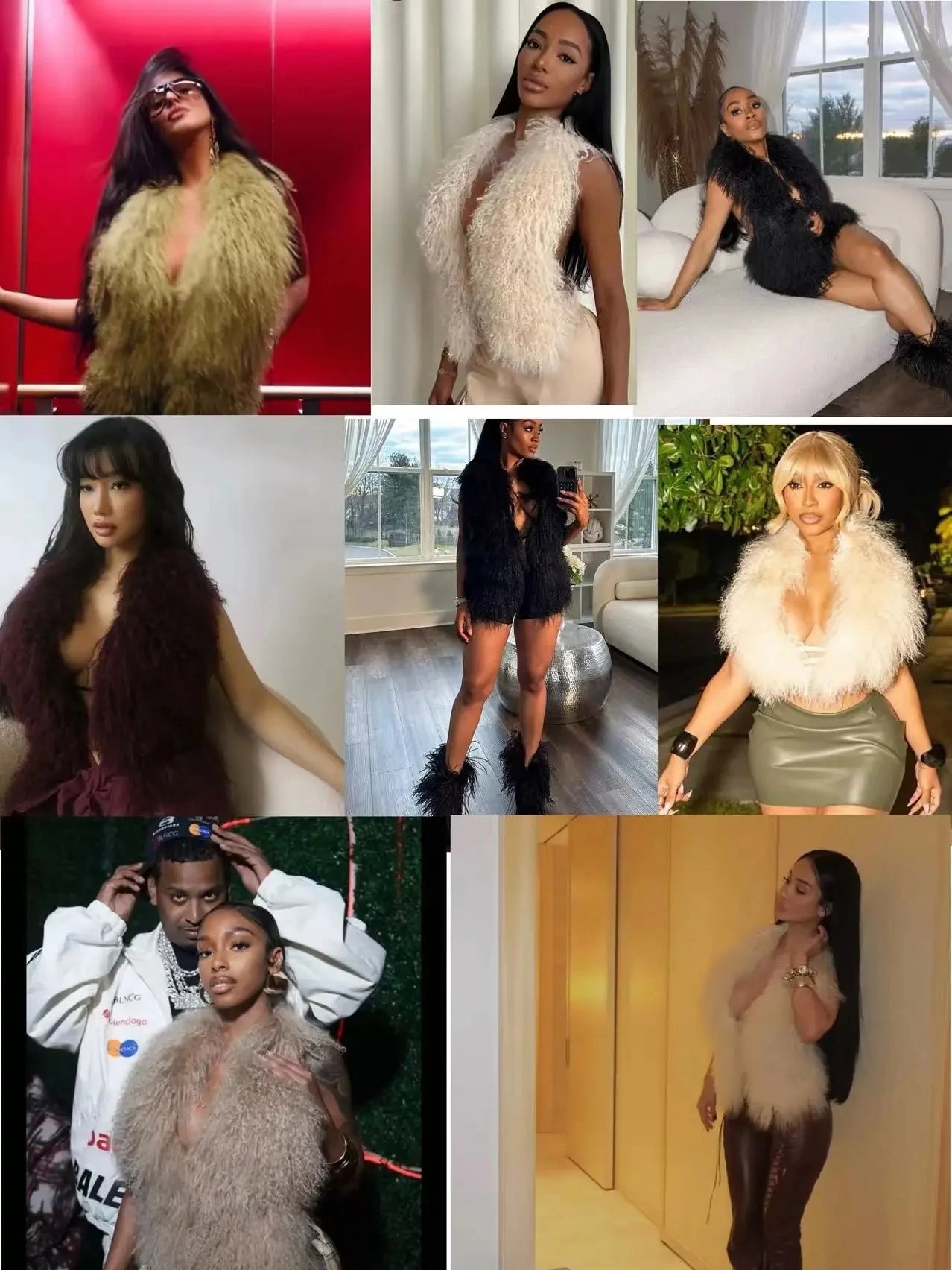 Fluffy Luxury  Real Mongolian Fur Halter Vests Women Solid Deep V-Neck Backless Bandage Sleeveless Jackets Top Outerwear Coat