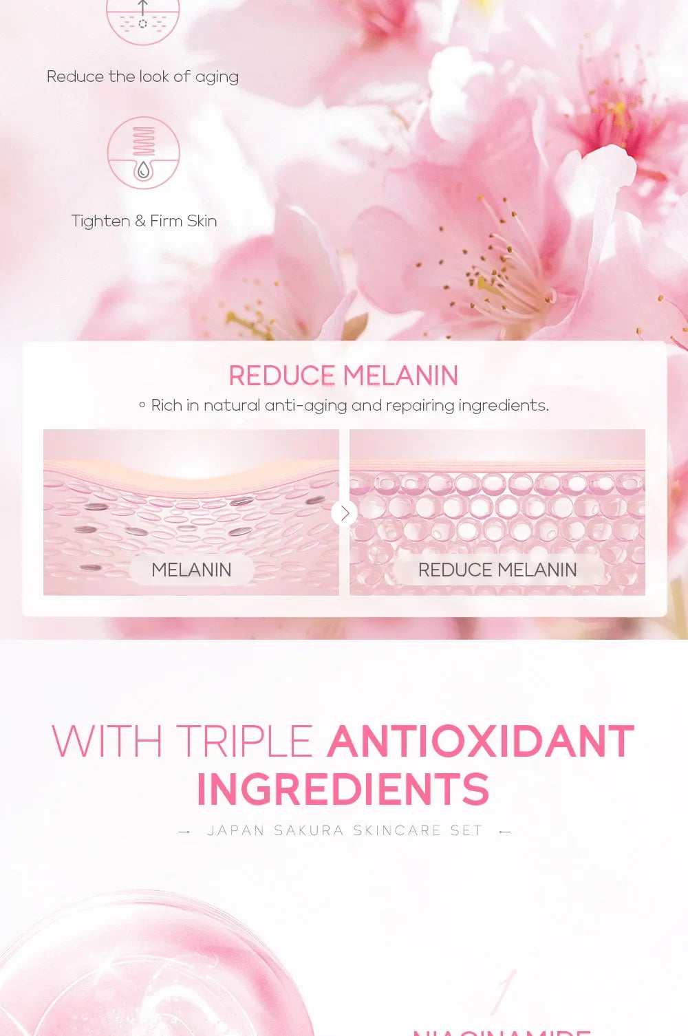 LAIKOU Sakura Kit Skin Care Sets Moisturizing and Reducing Fine Lines Cleansing Pore Product 5-Piece Korean Skincare Set
