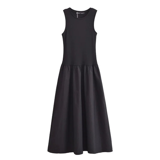 Women's Black Pleated Knit Maxi Dress - Sleeveless Vintage Style - photo 6