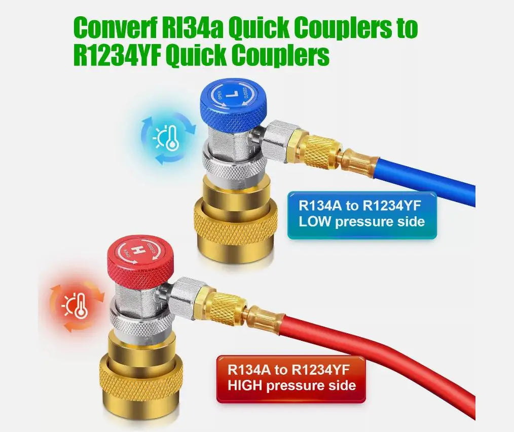 NEW R134A TO R1234YF Quick Couplers Kit Adapter Adjustable High Low Side Connection No Leakage For AC Refrigerant
