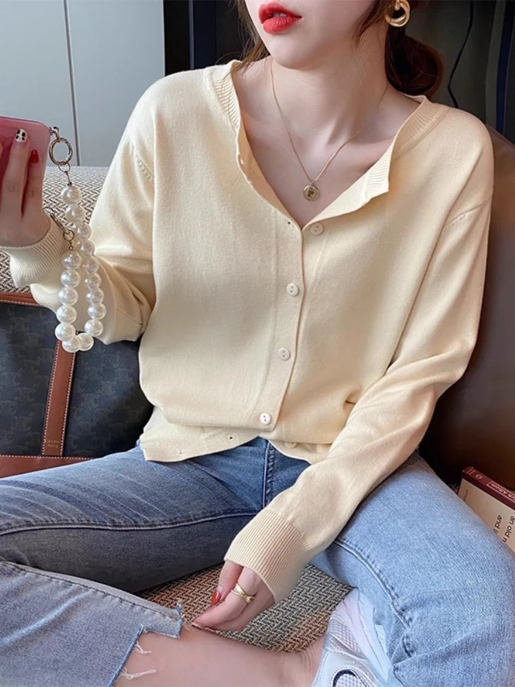 Women's Slim Button Cardigan — Crew Neck Knit