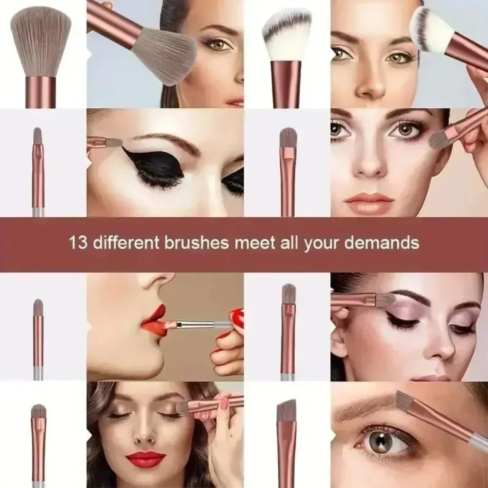 13-Piece Fluffy Makeup Brush Set for Face & Eyes