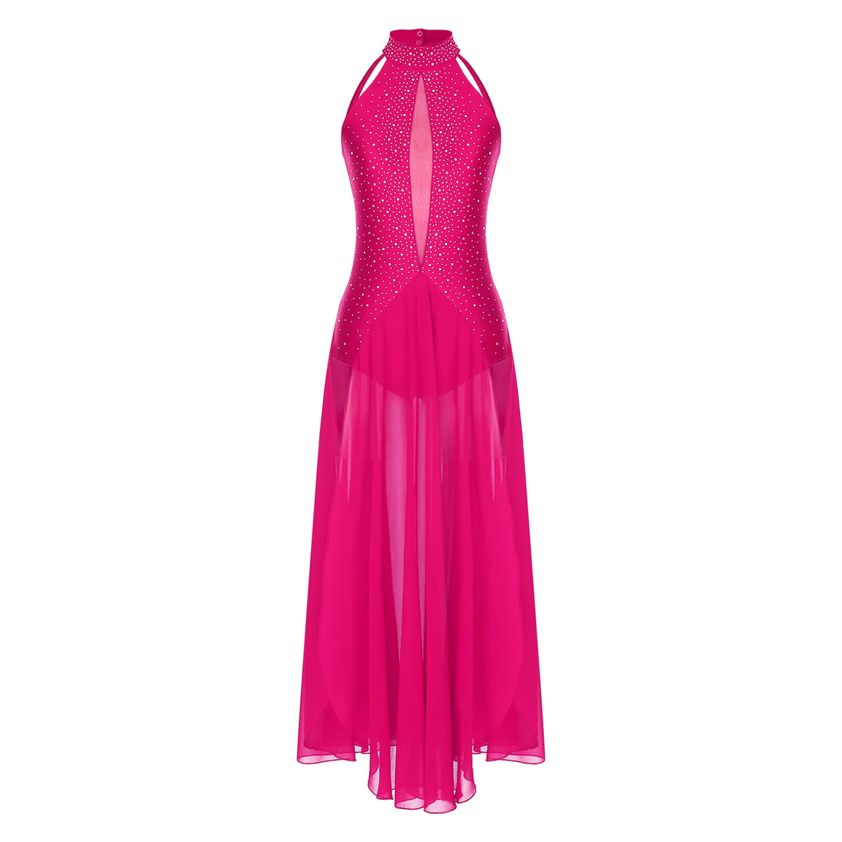 Women's halter lyrical dance dress with rhinestone strappy back