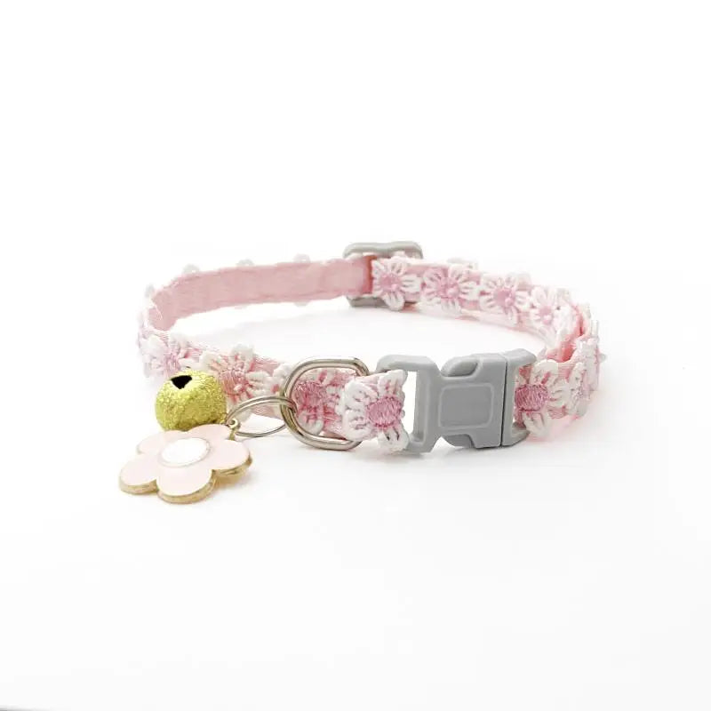 Pet Necklace Colorful Lace Flower Cat Collar Puppy Accessories Collar Bell Neck Cat Collar Adjustable Soft Durable Safe