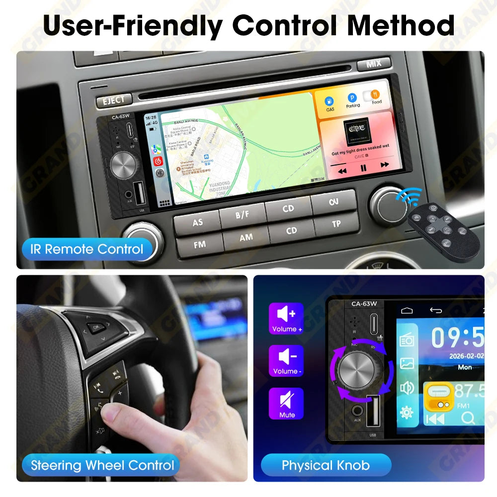 6.5 Inch 1Din MP5 Player Stereo Wireless Carplay Android Auto Airplay Car Radio Bluetooth FM EQ Type-C PD3.0 Fast Charging