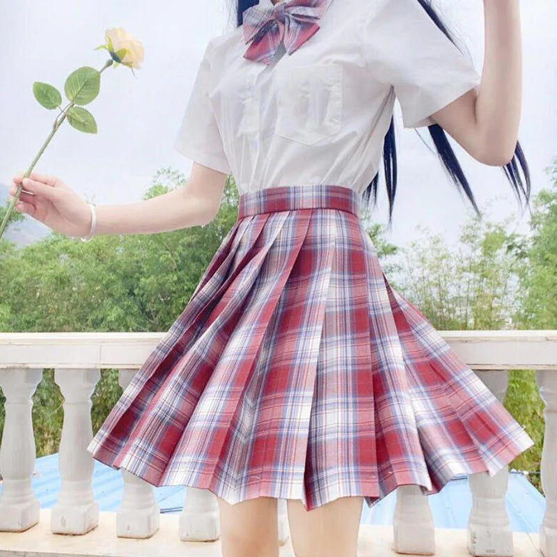 ZOKI Plaid Pleated Mini Skirt – Bow Knot High Waist Preppy Style | Harajuku Aesthetic Women's A-Line Dance Skirt | S-XXL