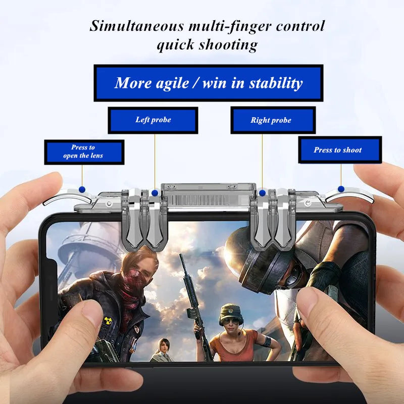6 Fingers Cell Phone Gamepad Joystick Controller Z06 for PUBG Aim Shooting ABS Key Button Game Trigger for IOS Android Universal