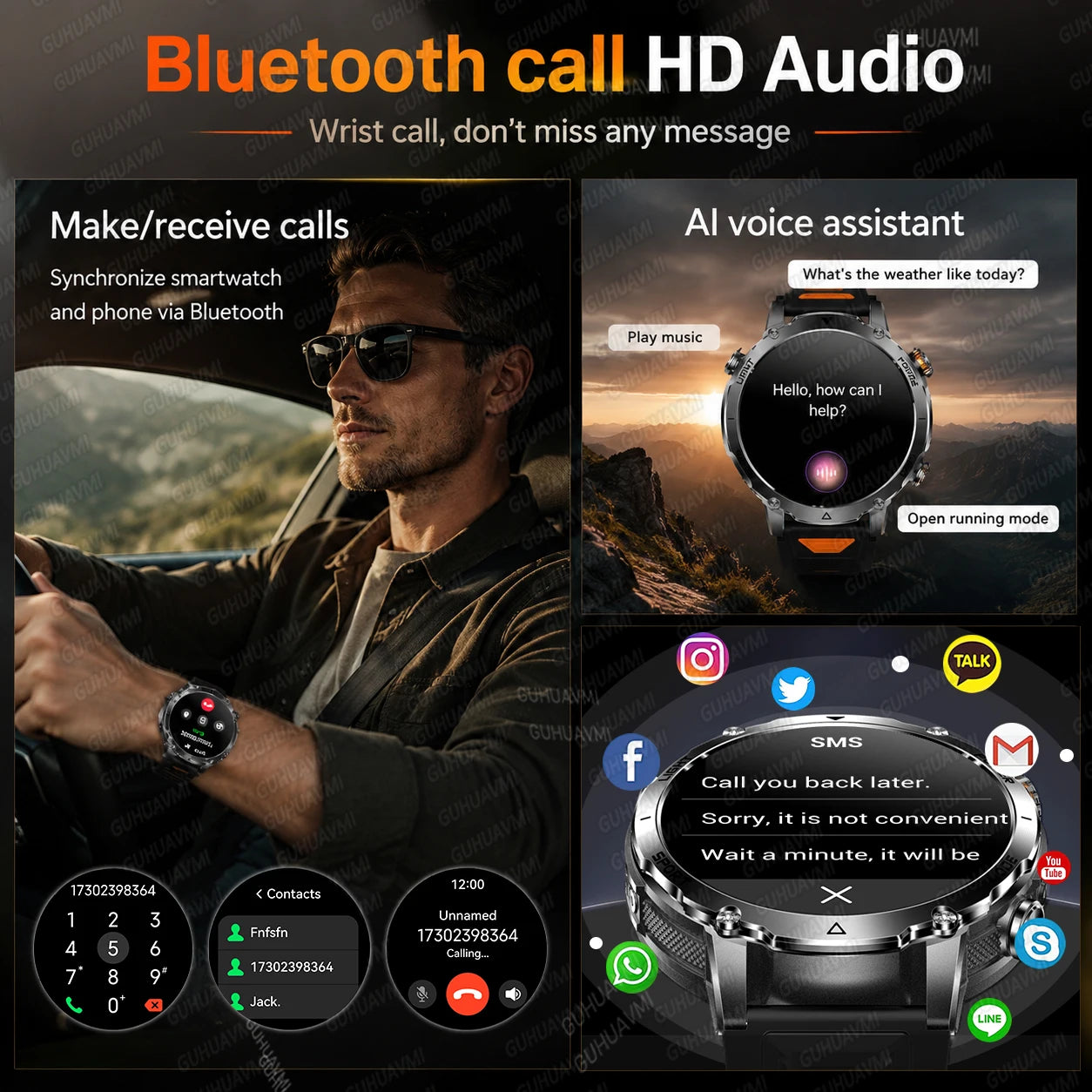 Rugged Outdoor Smart Watch — 1400mAh, 10ATM, Torch & BT Call