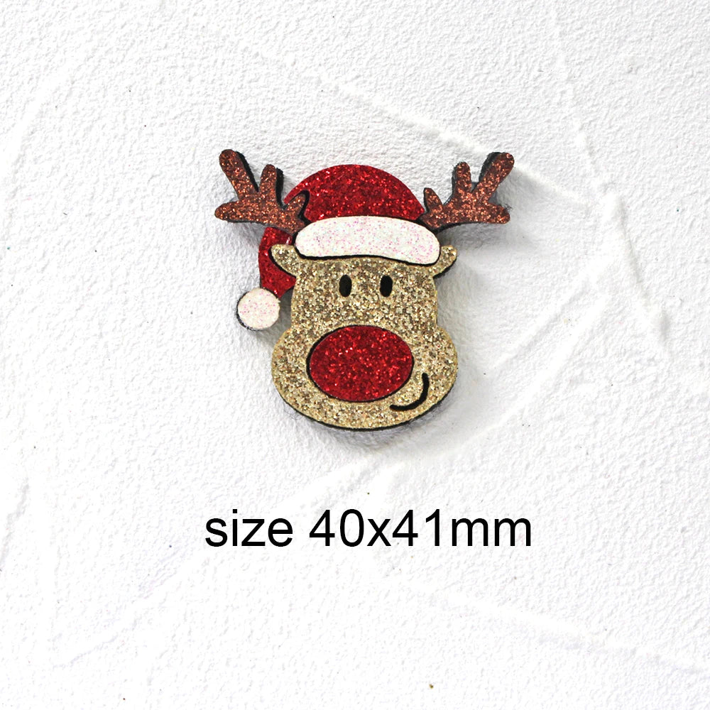 10pcs Glitter Padded Applique Reindeer with Red Nose  for DIY Christmas Hair Clips Bow Accessories Felts Supply Party Decor