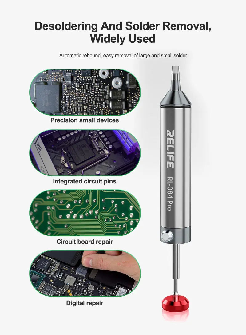 RELIFE RL-084 Pro Strong Suction Aluminum Alloy Desoldering Sucker Powerful Vacuum Suction for PCB Soldering Removal & Repair