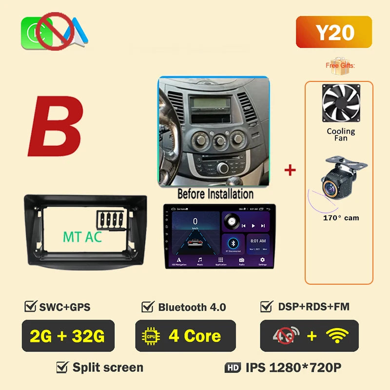 Android 16 Car Radio Player For Mitsubishi Grandis 1 2003 - 2011 Auto GPS Navigation Carplay Bluetooth DSP Wifi 5G NO 2din DVD