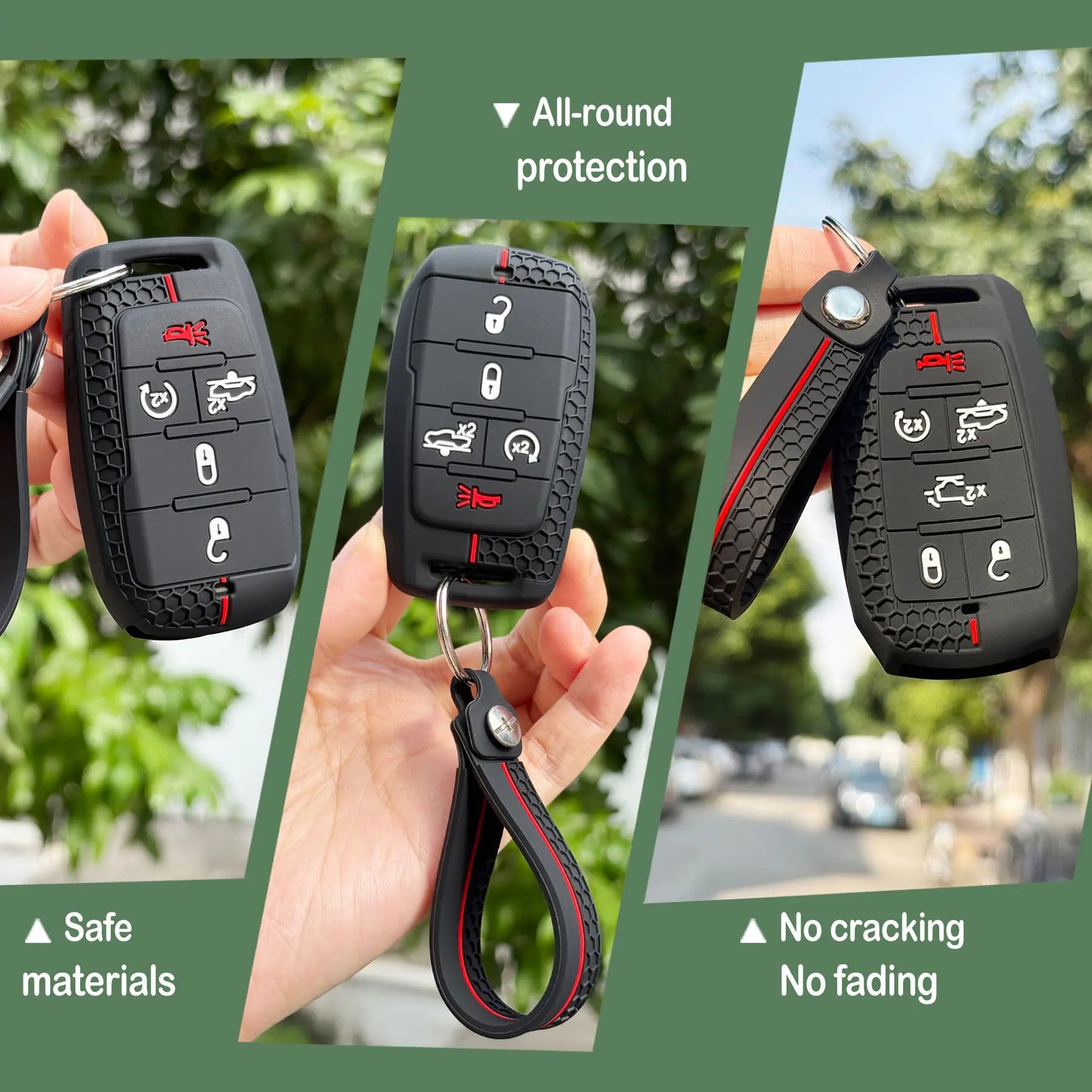 Silicone Key Fob Cover with Keychain - Dodge RAM 1500/2500/TRX