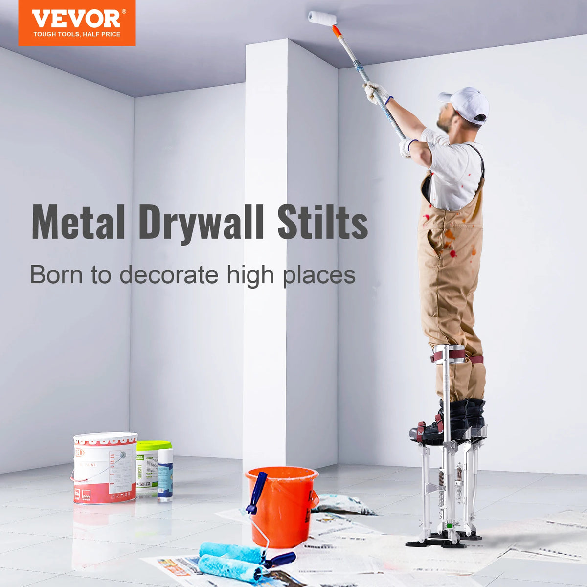 Adjustable Drywall Stilts with Knee Pads, Non-Slip 18-36in