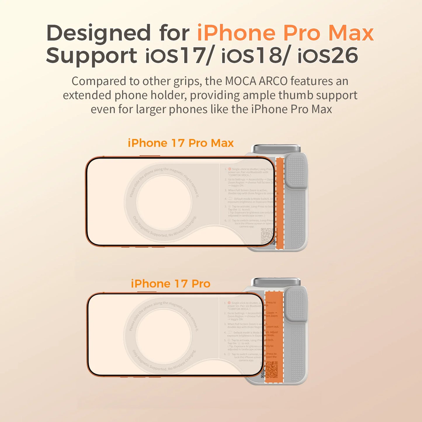 COMITOK MOCA ARCO Magnetic Camera Grip for iPhone  Series Detachable Remote iOS17/18/26 Handle Holder for Vlog Recording Selfie
