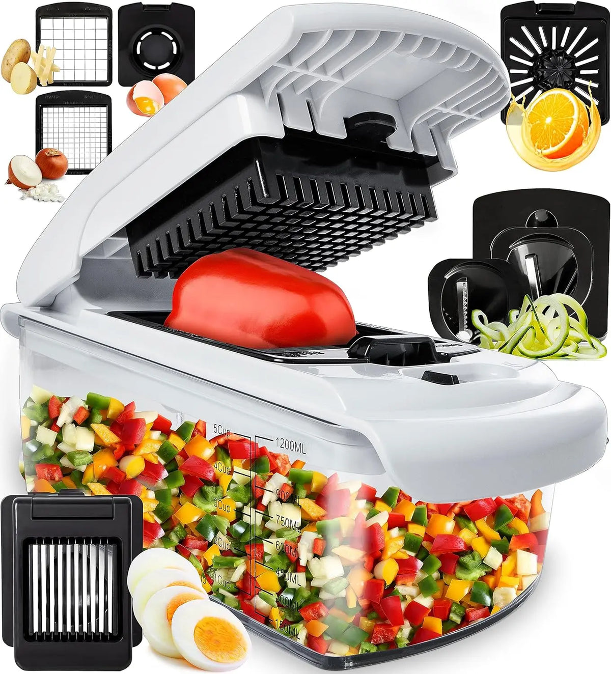 Vegetable Chopper with Container - Slicer and Spiral Cutter Set