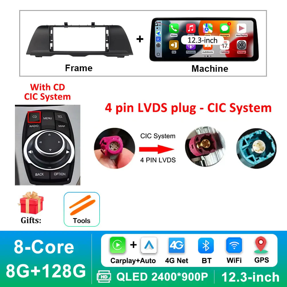 Android 16 Wireless Carplay Car Radio Multimedia Player for BMW 5 Series F10 F11 2010 - 2017 CIC NBT System QLED Screen GPS WiFi