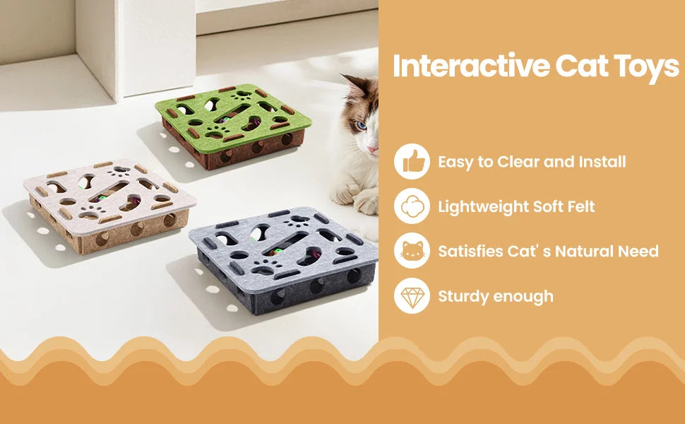 Pet cat entertainment maze ball-digging toy, self-entertainment artifact, claw-sharpening toy, felt cat teaser box, bell ball