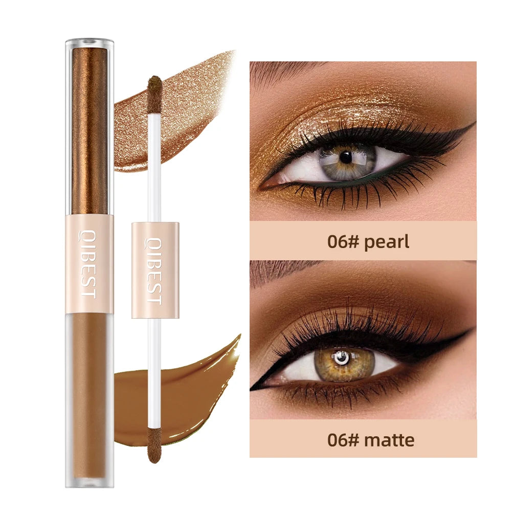 QIBEST Double-End Glitter & Matte Eyeshadow Stick – Waterproof Bicolor Shimmer Pencil | 6 Colors