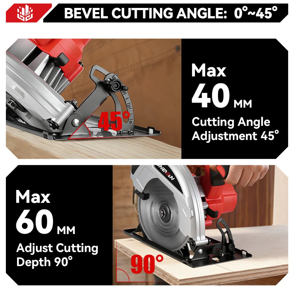 ONEVAN 4000W Brushless Electric Circular Saw 7Inch Cordless Rechargeable Portable Cutting Wood Power Tool For Makita Battery Pin