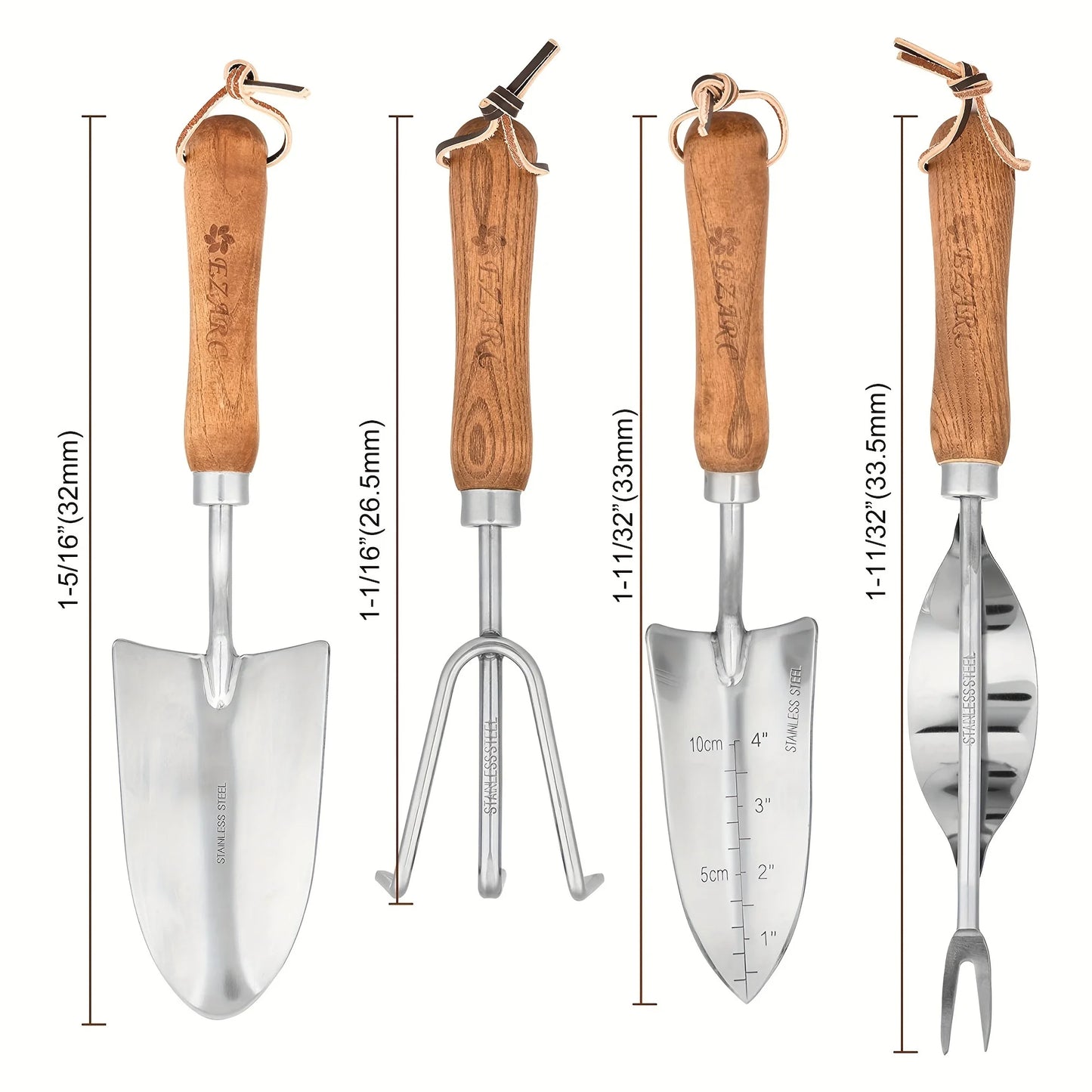 4-Piece Heavy-Duty Garden Tool Set – Stainless Steel Hand Shovel, Trowel & Rake with Wooden Handles