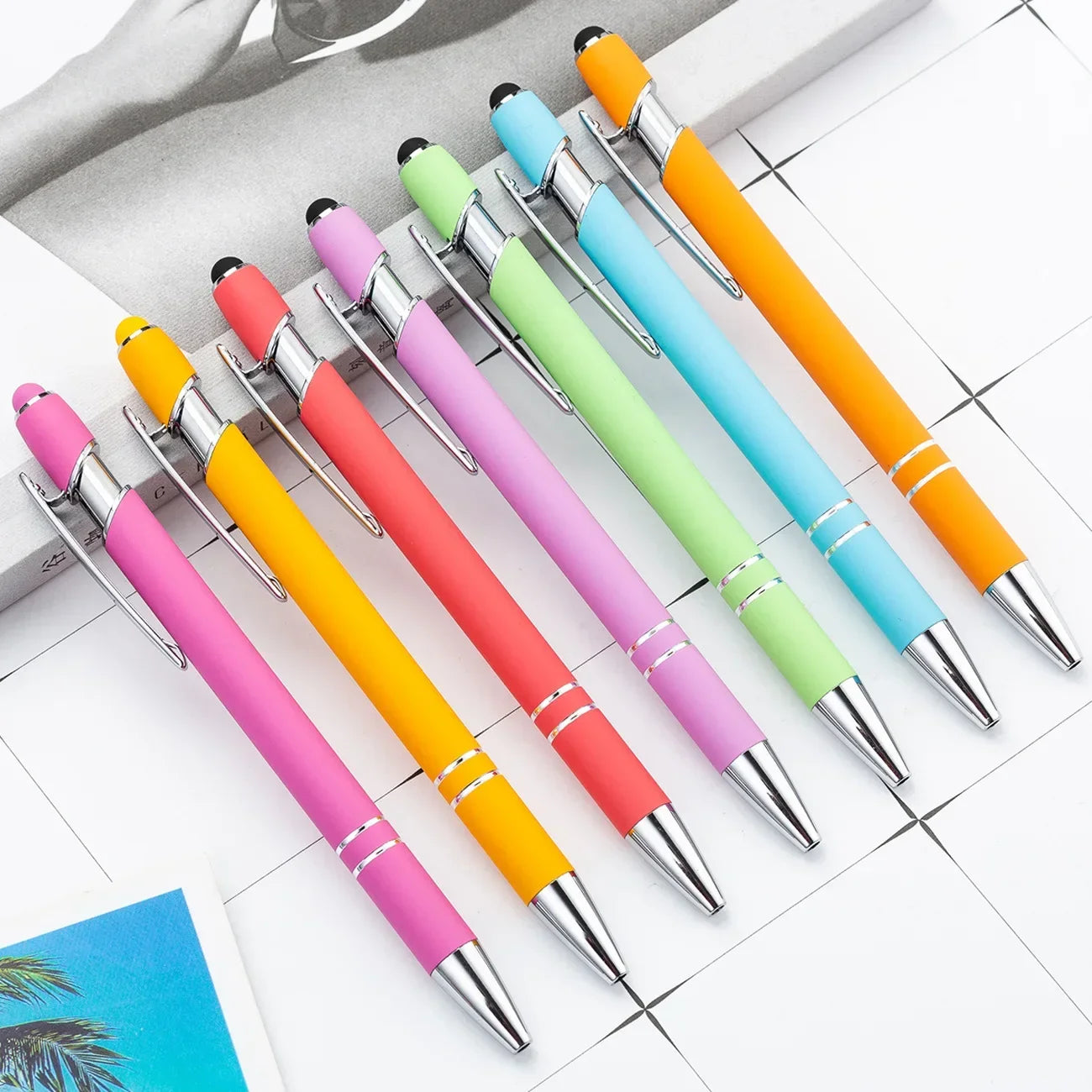 20-200 pens Wholesale Metal Ballpoint Pen Touch Screen Pen Office School Advertising Pen Custom Logo Text Laser Engraving