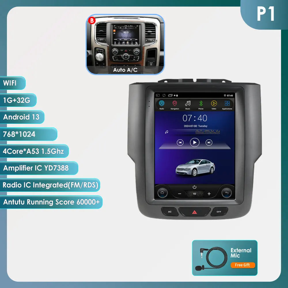9.7" Tesla-Style Android Multimedia Screen — Dodge RAM 1500/2500/3500 (2013-2018)