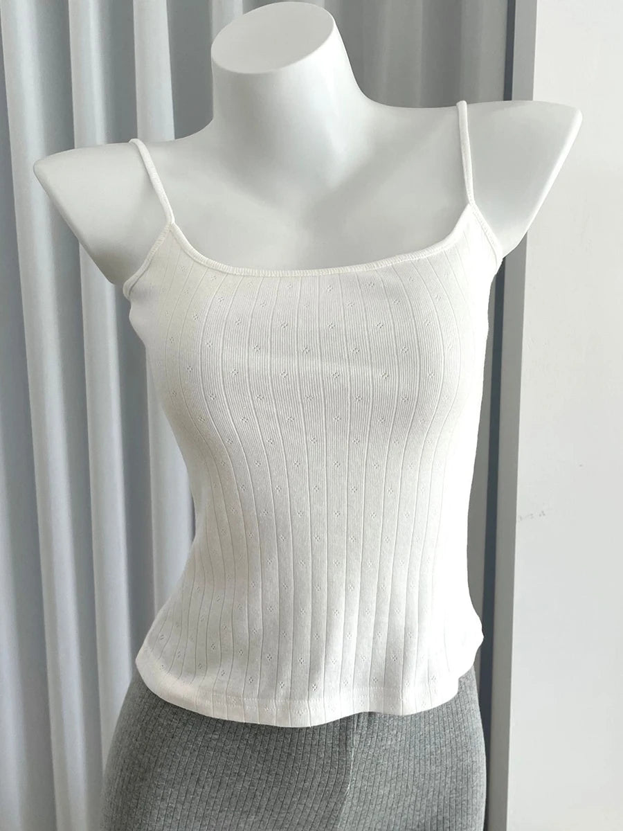 Bows Eyelet Sweet Slim Tank Top Women Lace Trim Cotton Sleeveless Summer Camis Vests Sweet Preppy Style Solid Crop Top Y2k