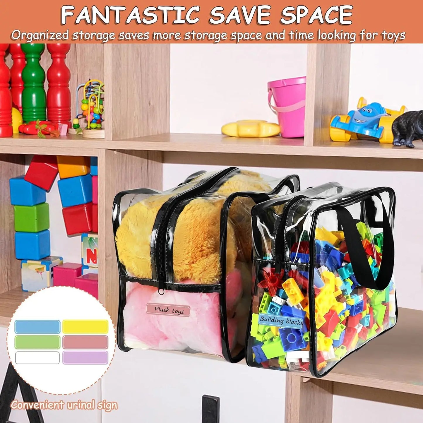 6/1x Large Toys Storage Bag Reusable Clear PVC Bags For Books Building Blocks Organizer Portable Travel Waterproof Container Bag