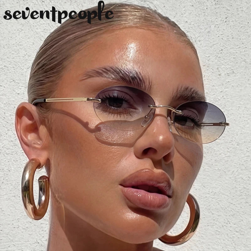 Rimless Oval Sunglasses for Women — Gold Metal, Gradient Lens