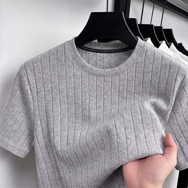 Men's Ribbed Tee - Short Sleeve, Breathable Comfortable Fit