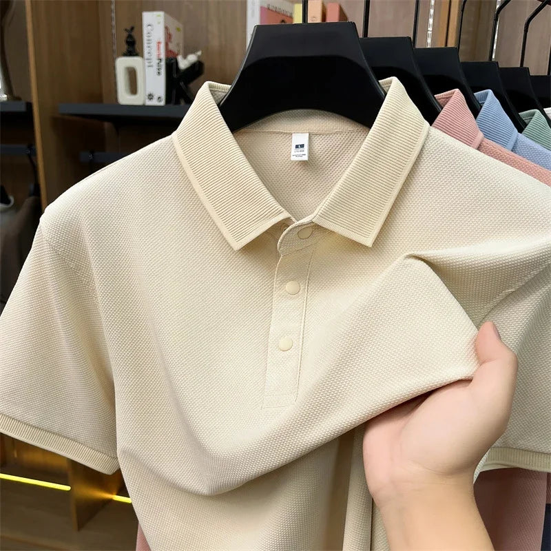 Men's Casual Lapel Polo Shirt - Soft Breathable Fabric, Everyday