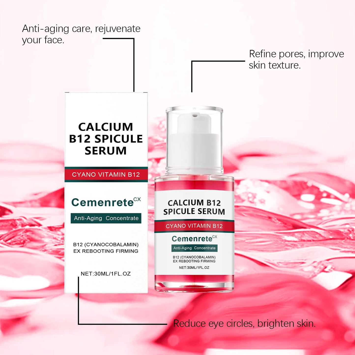 Calcium B12 Wrinkle Serum Nourishing Firming Glowing Fade Fine Lines Stabilizing Repairing Revitalizing Brightening Facial Serum