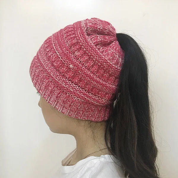 Women's Messy Bun Ponytail Beanie - Open Knit Winter Hat - photo 13