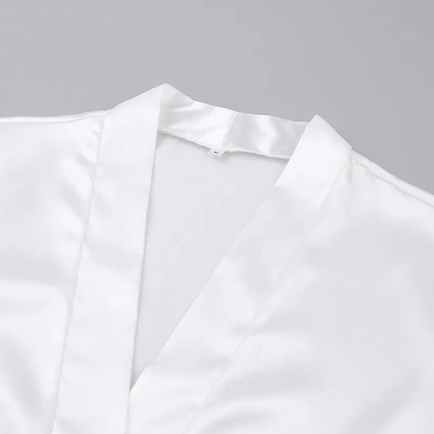 Women's Satin Robe with Feather Trim, Bridal Robe