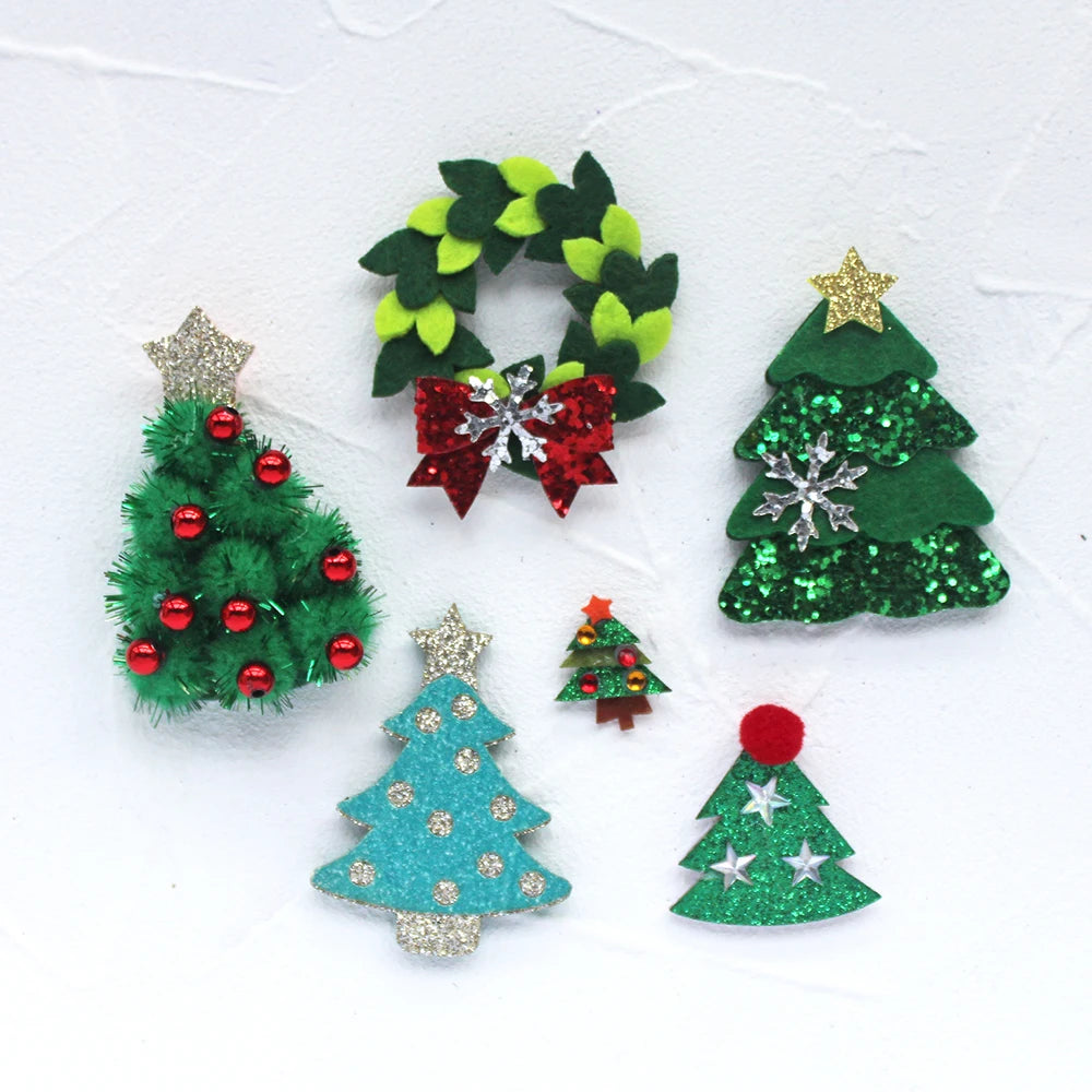 10pcs Glitter Padded Applique Reindeer with Red Nose  for DIY Christmas Hair Clips Bow Accessories Felts Supply Party Decor