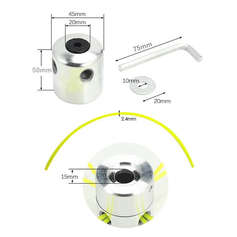 Universal Aluminum Grass Trimmer Head with 4 Lines Brush Cutter Head Thread Nylon Grass Cutting Line Head for Lawn Mower Silver