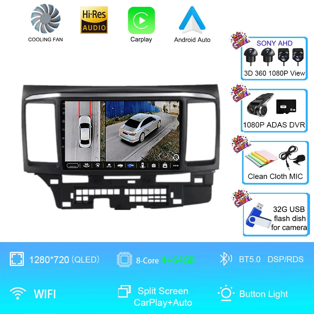 Android 16 For MITSUBISHI LANCER 9 10 X 2008 - 2016 Car Radio video Player 9Inch Stereo Audio GPS Player Carplay Auto Screen