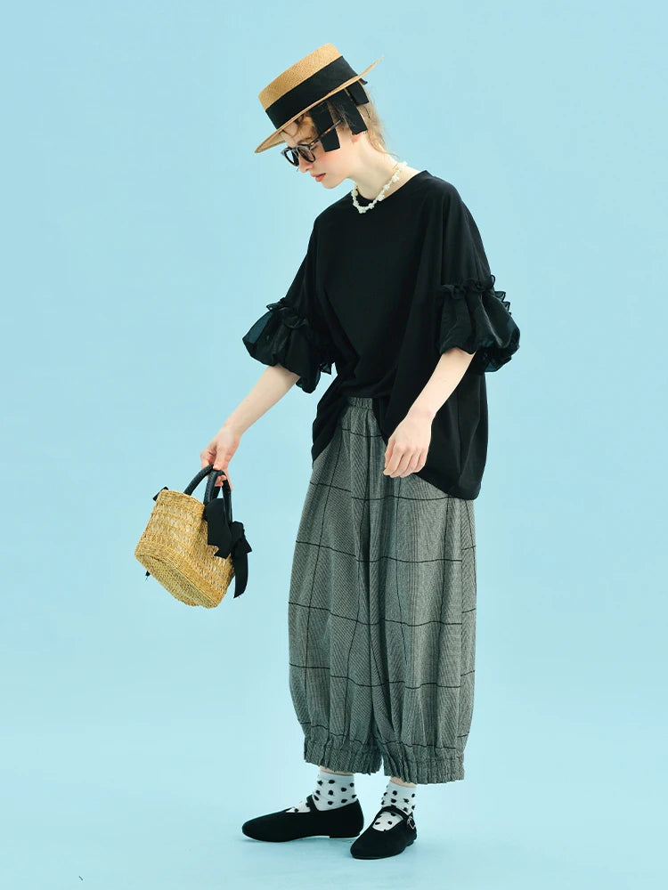 2025 imakokoni summer pure cotton casual loose fitting yarn design lantern sleeve top 255029+255030