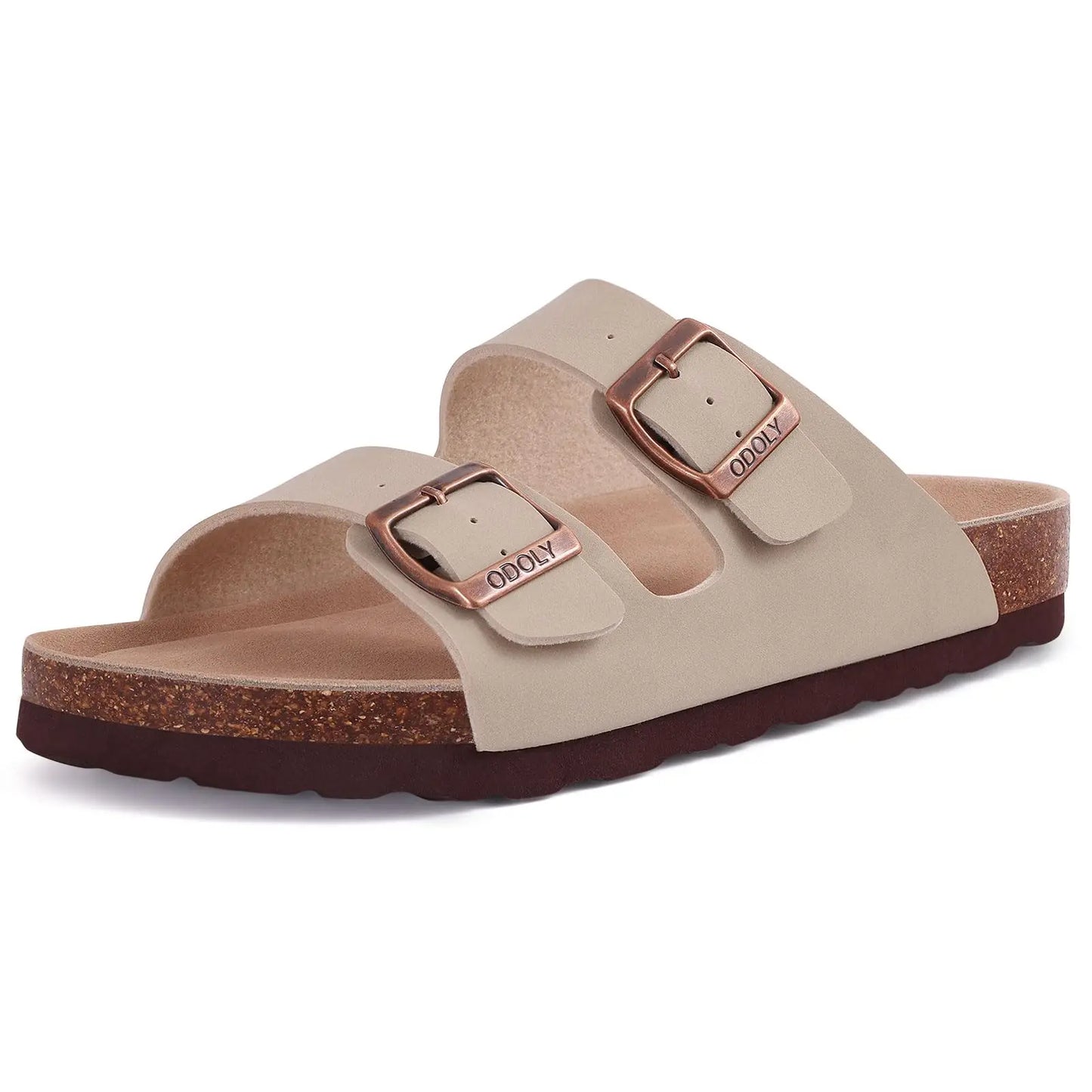 Crestar Women Cork Footbed Slippers Summer Couple Adjustable Double Buckles Flat Sandals Outdoor Cork Beach Slides With Open Toe