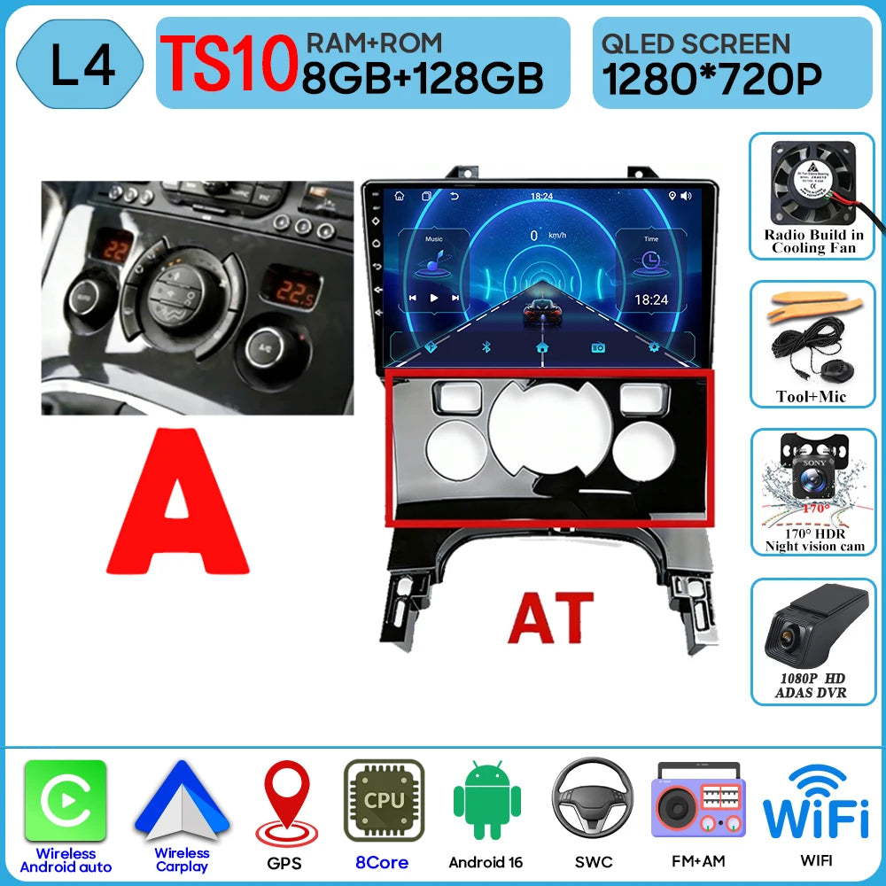 Carplay Android 16 For Peugeot 3008 5008 AT MT 2009 2012 -2016 Screen Video Car Radio GPS Navigation Car Monitor DVD DSP Stereo